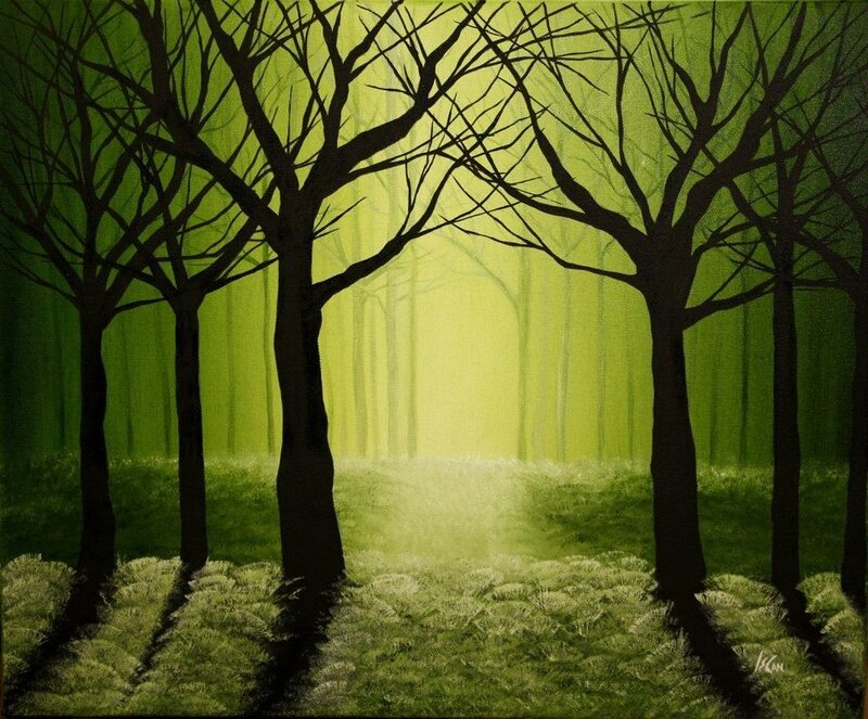 Oljemålning Gröna träd av Isabelle Cantner