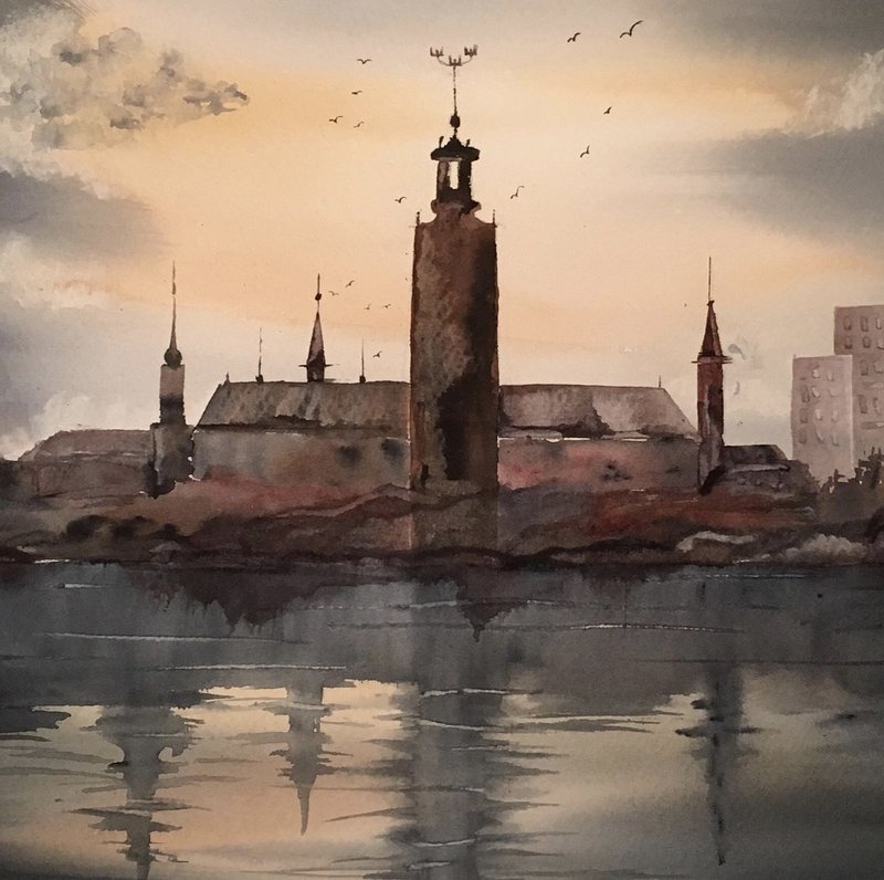 Akvarell Stockholm i mitt hjärta av Lynn Hofmann