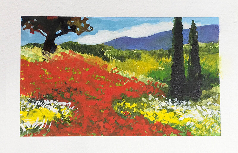 Akvarell Vallmofält i Provence av Lennart Jensen