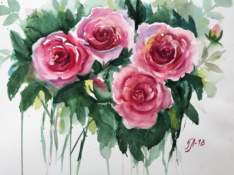 Akvarell Rosa rosor av Tanya Lundmark