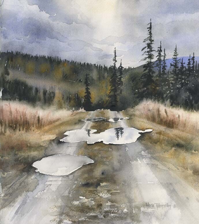 Akvarell Efter regnet av Maria Tjärnström