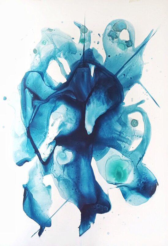 Akrylmålning Big blue monokrom av Helena Mernissi