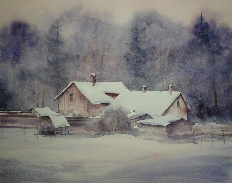 Akvarell Vintermotiv 2 av Mila Smirnova