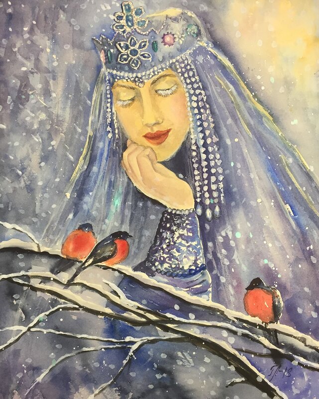 Akvarell Vinterdrottning av Tanya Lundmark