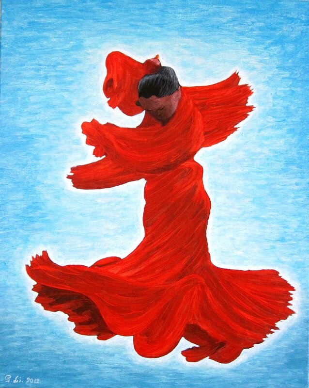 Akrylmålning Flamenco av Gösta Lindunger