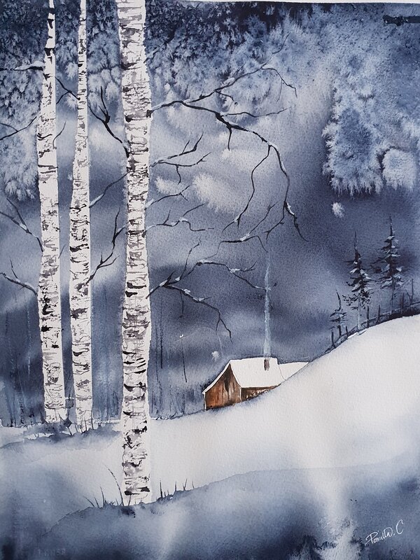 Akvarell The warm cottage av Pernilla Carlsson