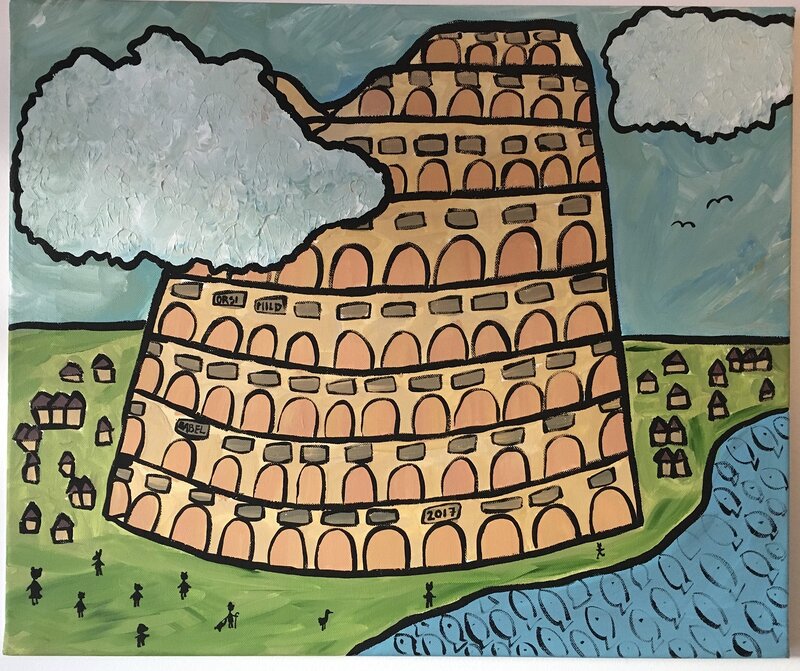 Akrylmålning Babel av Orsi Mild