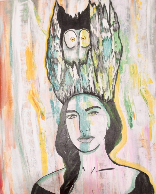 Akrylmålning Owl Queen av Karin Vallin