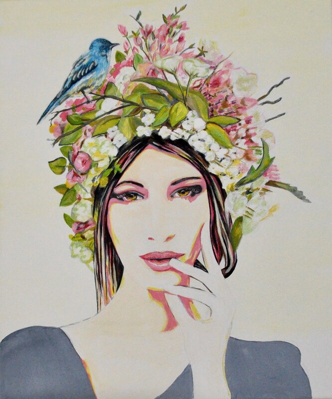 Akrylmålning Bird selfie 1. av Karin Vallin