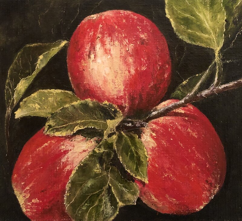 Oljemålning Äpplen färdiga av Helen Boreson Holmberg
