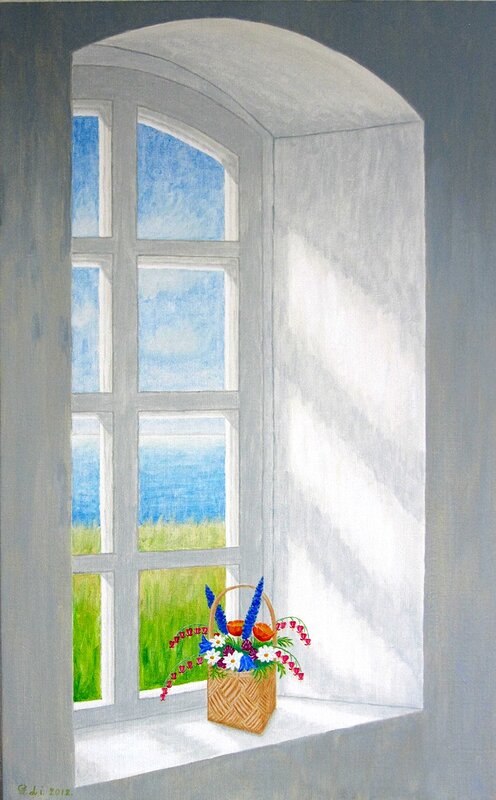 Akrylmålning Solfönster av Gösta Lindunger
