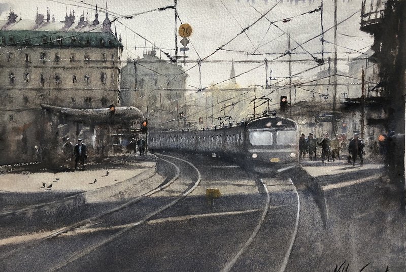 Akvarell Räls av Niklas Gustafsson