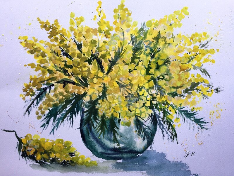 Akvarell Mimosa av Tanya Lundmark