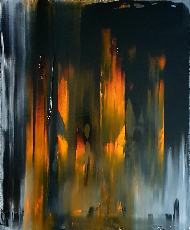 Akrylmålning Conversation with Burning Fire XV av Tobias Staaf