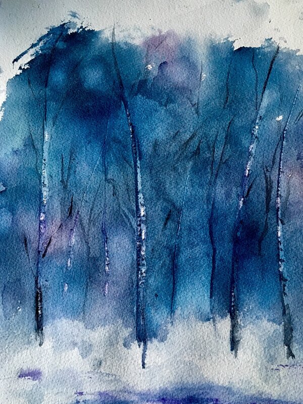 Akvarell Träd i dimma av Gunilla Tuvin