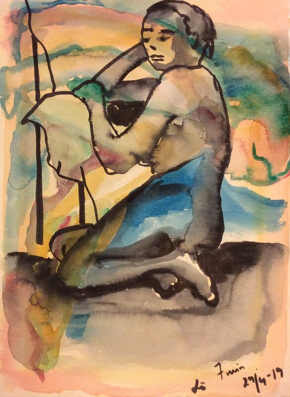 Akvarell Kroki sittande XXXIV av Lena Öhman