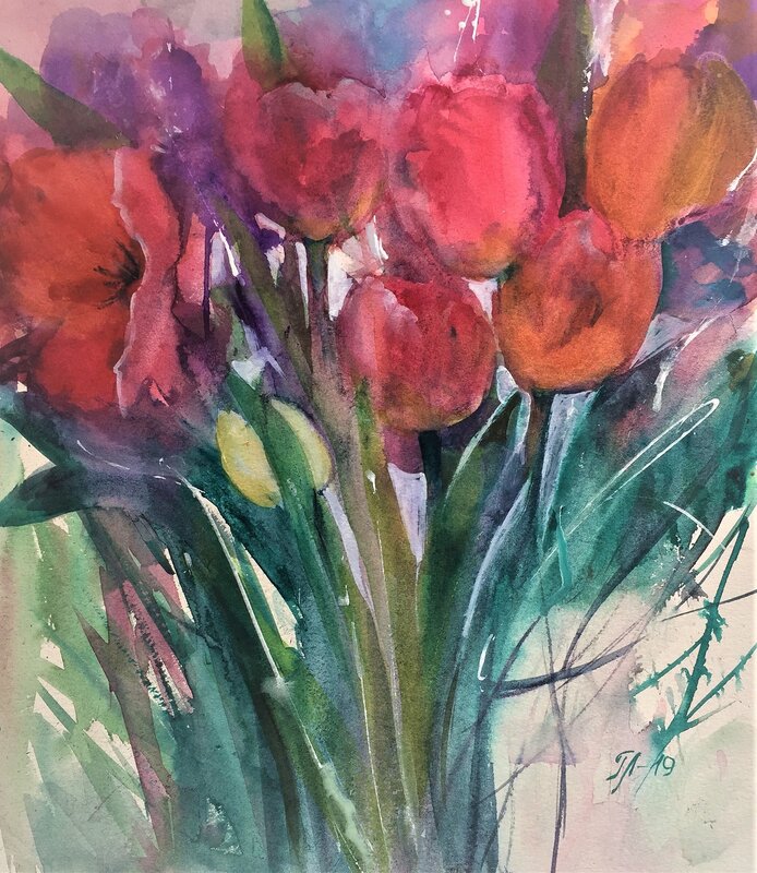 Akvarell Tulips time av Tanya Lundmark