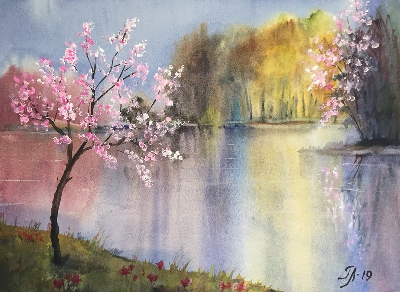 Akvarell Våren är här av Tanya Lundmark