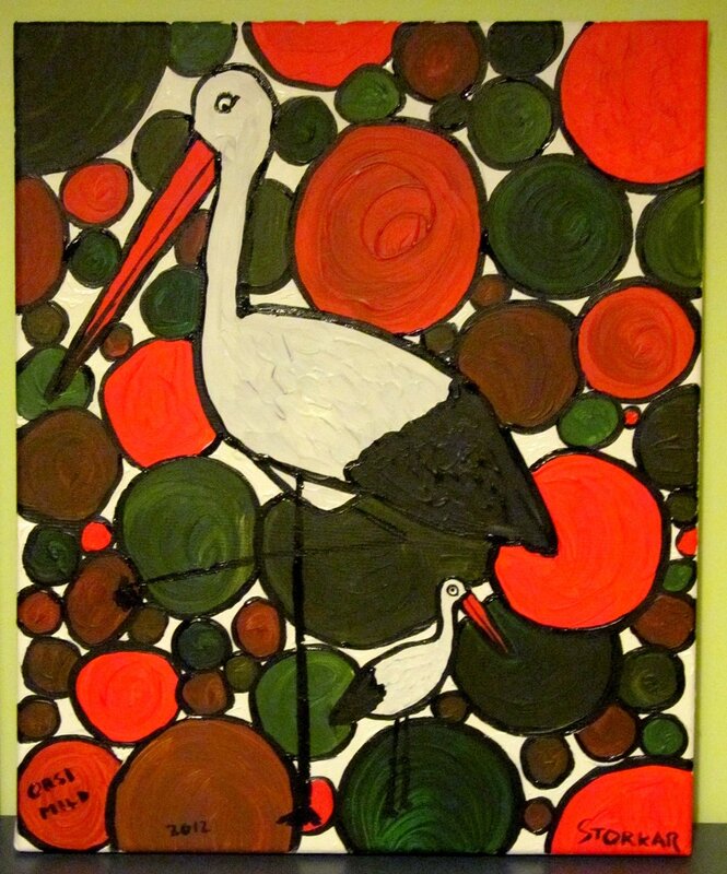 Akrylmålning Storkar av Orsi Mild