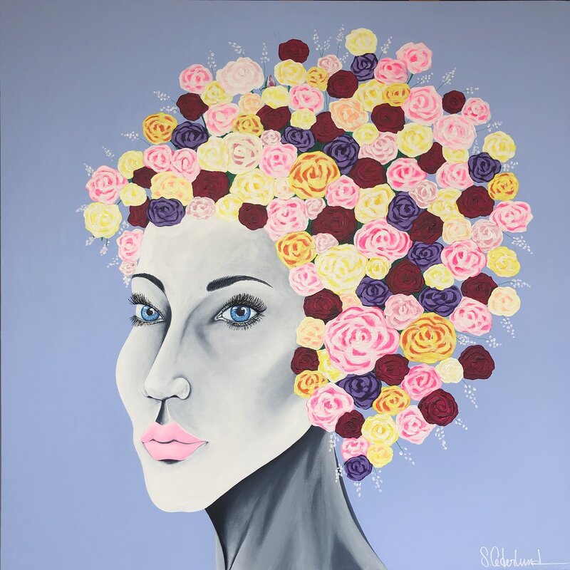 Akrylmålning Flowers in my Head av Susanne Cederlund