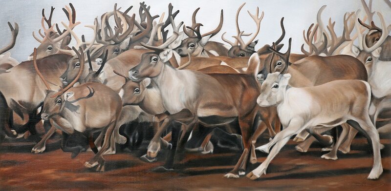 Oljemålning Western Reindeers av Sofia Ohlsén