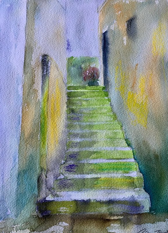Akvarell Gröna trappan av Gunilla Tuvin