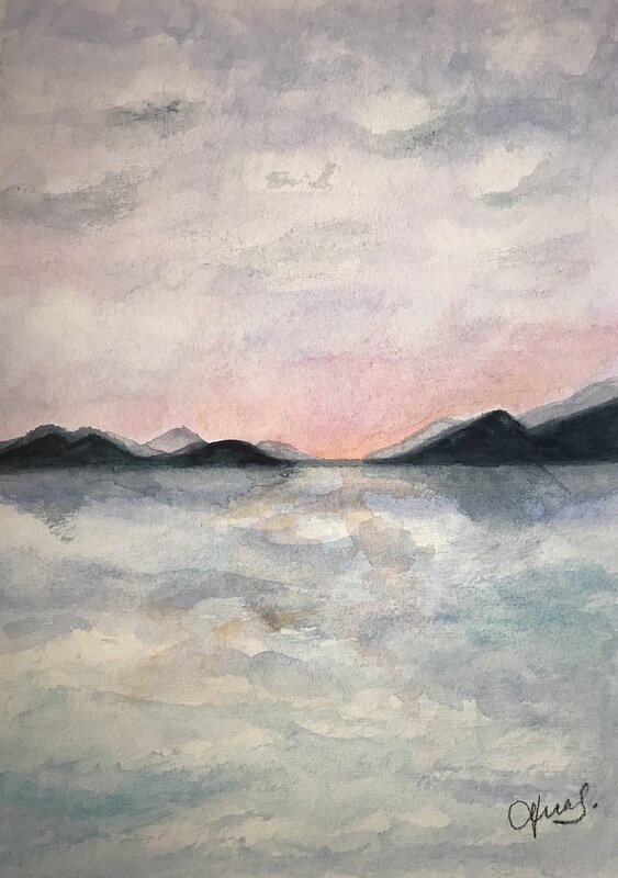 Akvarell Havets rodnad av Lena Sjöberg