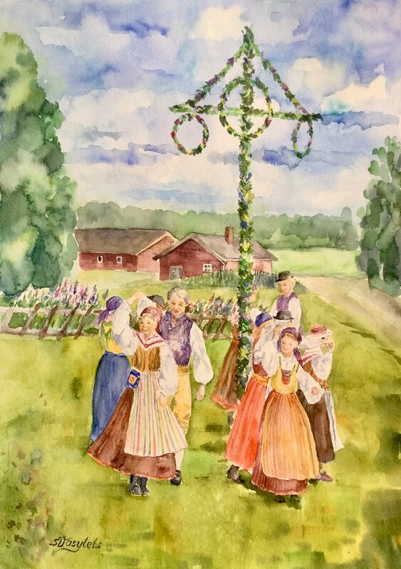 Akvarell Midsommar av Svitlana Vasylets