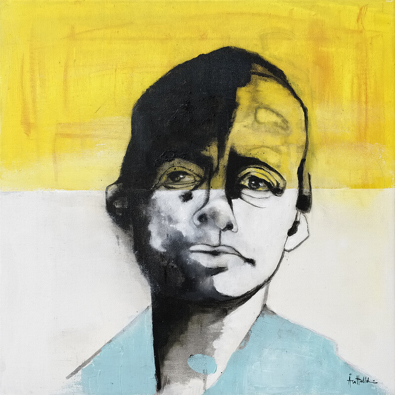 Akrylmålning Faces /gul 2 av Åsa Kristin Halldin