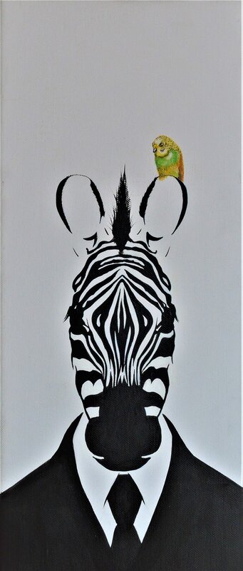 Akrylmålning Zebra i frack av Erik Ahlinder