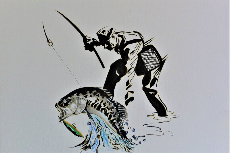 Akrylmålning Fiskelycka av Erik Ahlinder