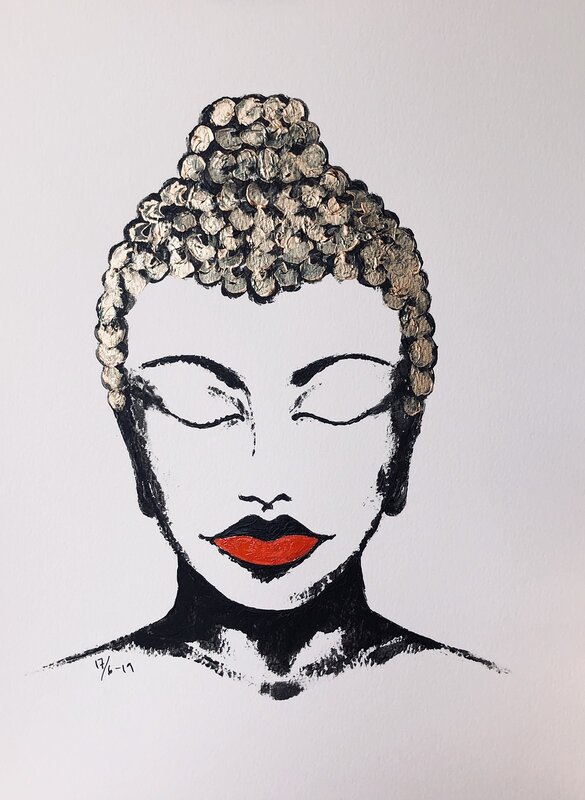 Akrylmålning Red Lip Buddha av Susanne Cederlund