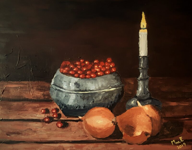 Akrylmålning Berries and onions av Mats Eriksson