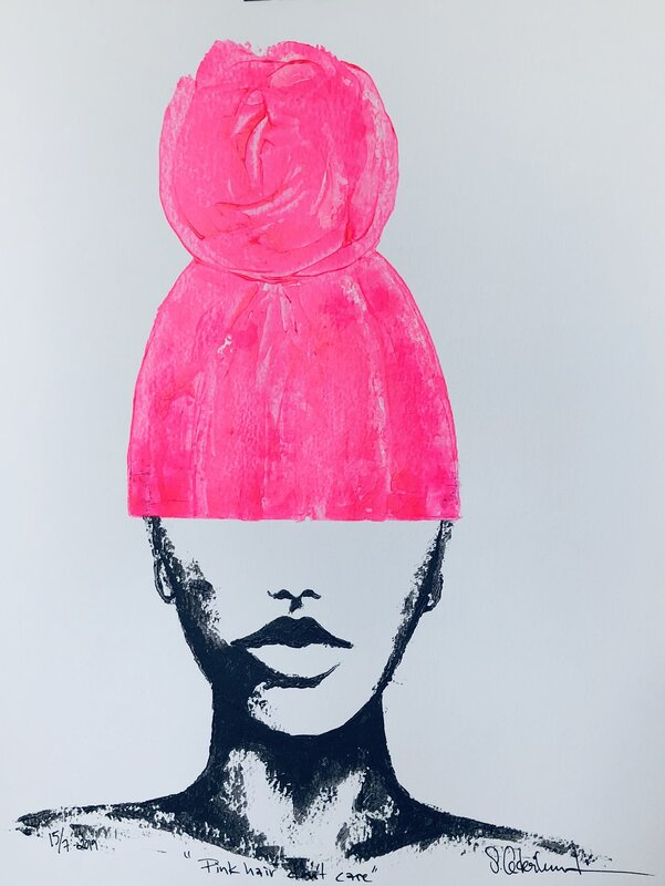 Akrylmålning Pink Hair don’t care av Susanne Cederlund