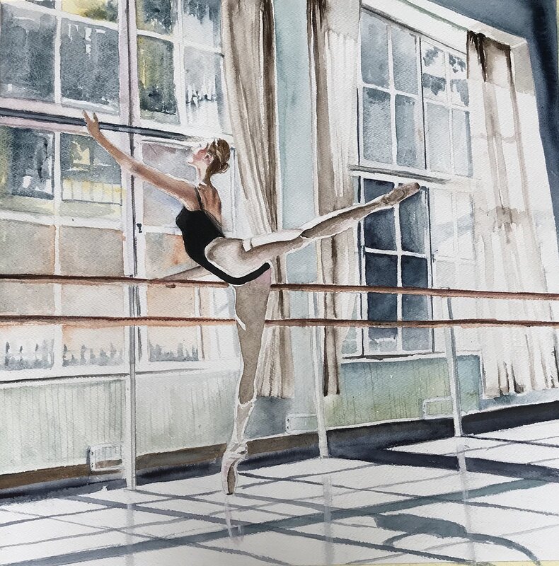 Akvarell Balett träning av Ewa Helzen