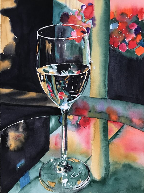 Akvarell Ett glas vitt av Ewa Helzen